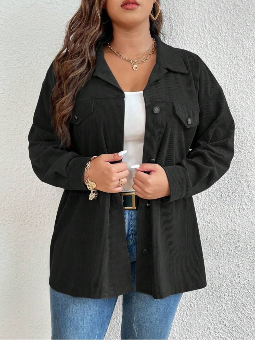 Plus Size 1XL Corduroy Black Casual Basic Shirt Women’s Size 16/18 1XL 🖤 NWT